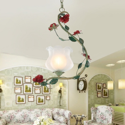 1-Bulb Suspension Pendant Countryside Bloom White Glass Ceiling Light for Living Room