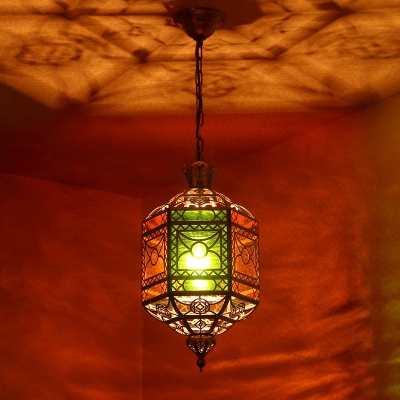 2 Heads Metal Chandelier Lamp Art Deco Brass Hexagon Living Room Pendant Light Fixture