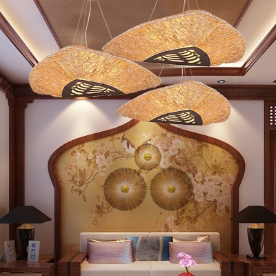3 Heads Hand-Worked Chandelier Lighting Chinese Bamboo Ceiling Suspension Lamp in Beige