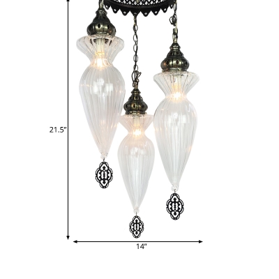 3 Heads Hanging Chandelier Traditional Gourd Clear Prismatic Glass Shade Ceiling Pendant Lamp