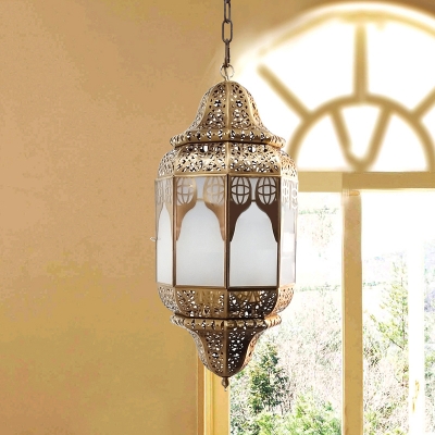 4 Heads Cylinder Pendant Chandelier Vintage Brass Metal Hanging Lamp with Cream Glass Shade