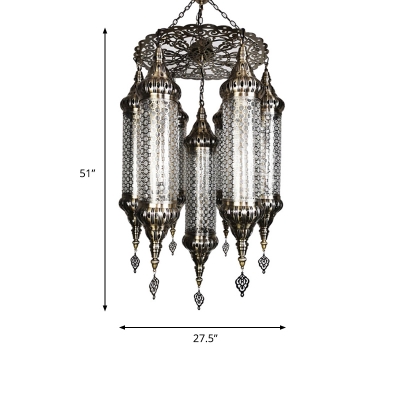 7 Heads Cylindrical Pendant Chandelier Decorative Bronze Metal Hanging Ceiling Light