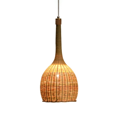 Asian 1 Head Down Lighting Beige Domed Ceiling Pendant Light with Bamboo Shade