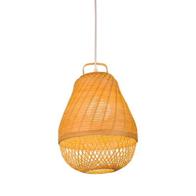 Bamboo Pear Hanging Light Japanese 1 Head Beige Ceiling Suspension Lamp for Tearoom