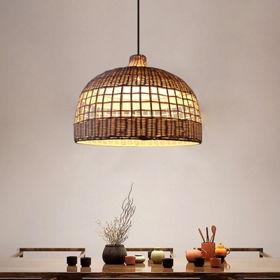 Bowl Bamboo Pendant Lighting Japanese 1 Bulb Beige Ceiling Suspension Lamp for Teahouse