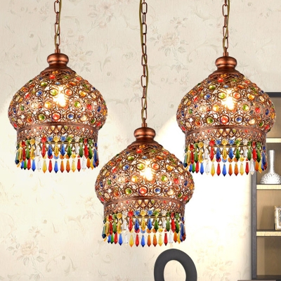 Brass 3 Bulbs Chandelier Lamp Traditional Metal Dome Hanging Ceiling Light for Living Room