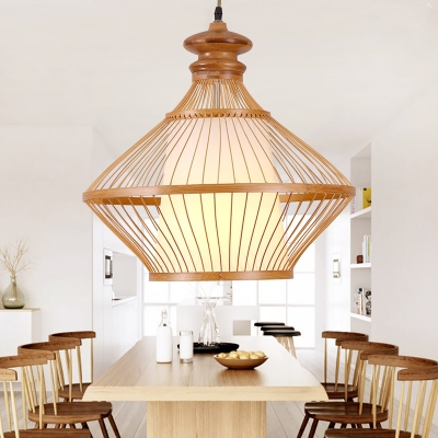 Chinese Pear-Shaped Pendant Lighting Bamboo 1 Bulb Ceiling Suspension Lamp in Beige