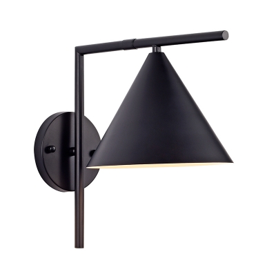 Contemporary 1 Bulb Sconce Light Black/White/Gold Conical Wall Mounted Lamp with Metal Shade for Bedside