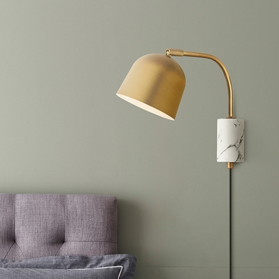 Contemporary 1 Bulb Sconce Light White/Blue/Brass Domed Wall Mounted Lighting with Metal Shade