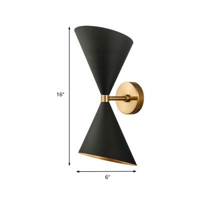 Contemporary 2 Heads Sconce Light Black Hourglass Wall Mounted Lighting with Metal Shade