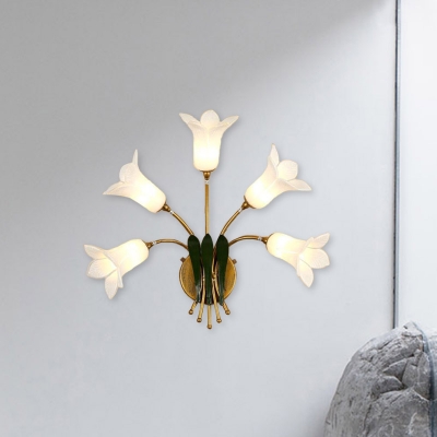Countryside Flower Wall Mount Lamp 5 Heads Metal LED Wall Sconce Light in Gold for Living Room