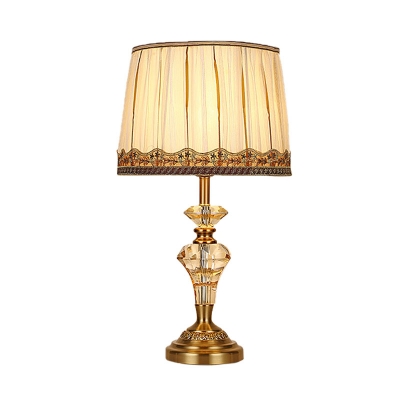 Fabric Beige Night Light Drum 1 Light Traditional Table Lamp with Clear K9 Crystal Accent