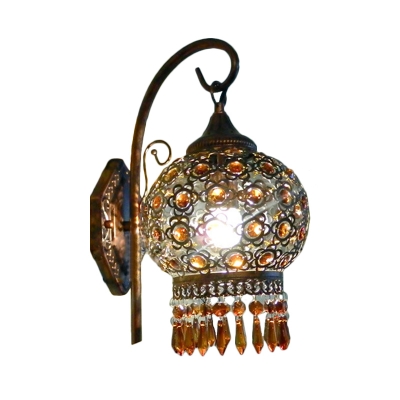 Globe Restaurant Sconce Lamp Traditional Metal 1 Head Rust Wall Lighting Fixture with Crystal Accent