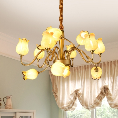 Gold 12 Heads Chandelier Lighting Traditionalism Frosted Glass Sputnik Pendant Ceiling Light for Living Room