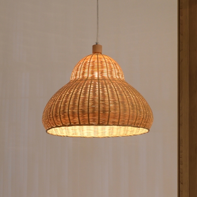Hand-Worked Ceiling Light Japanese Bamboo 1 Head Suspended Lighting Fixture in Beige