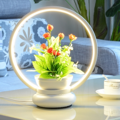 LED Round/Square Plant Table Lamp Industrial Black/White Metal LED Night Lighting in Warm/White Light