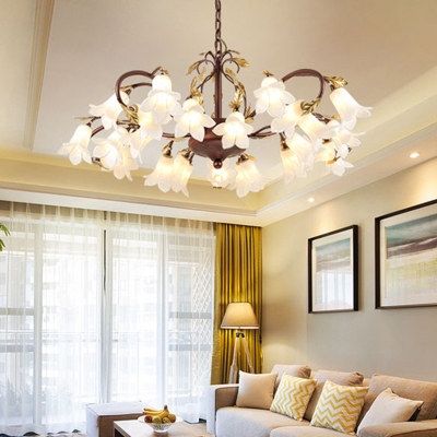 Metal Floral Chandelier Light Fixture Traditional 25 Lights Living Room LED Ceiling Pendant in Brass
