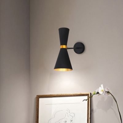 Metal Wide Flare Sconce Light Modernist 2 Heads Wall Mounted Lighting in Black with Arm