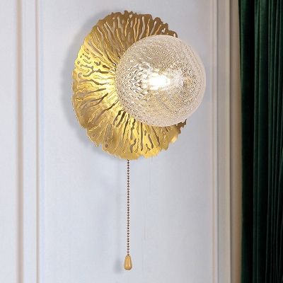 Round Sconce Light Modernism Metal 1 Bulb Gold Wall Lighting Fixture with Ball Dimpled Blown Glass Shade