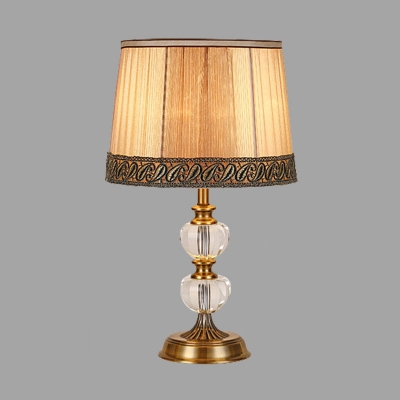 Traditionalism Pleated Shade Night Lamp 1 Bulb Faceted Crystal Table Light in Beige