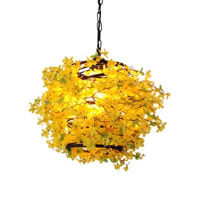 Yellow Floral Pendant Lighting Fixture Industrial Metal 1 Head Restaurant LED Hanging Ceiling Light