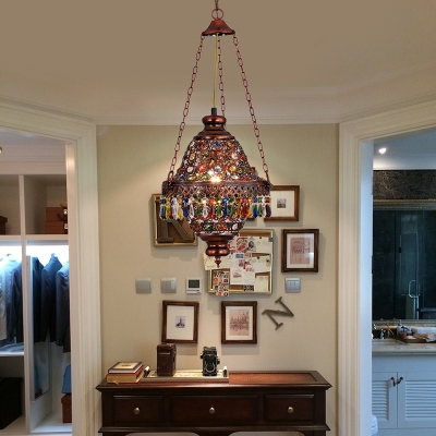 1 Bulb Metal Hanging Lamp Traditional Copper Lantern Restaurant Down Lighting Pendant