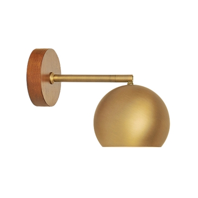 1 Head Bedside Wall Lamp Contemporary Brass Sconce Light Fixture with Spherical Metal Shade