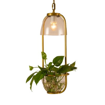 1 Head Metal Ceiling Suspension Lamp with Plant Deco Industrial Black/White/Gold Rectangle Dining Table Pendant Light