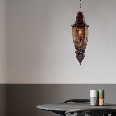 1 Head Urn Shape Pendant Lighting Traditional Rust Metal Hanging Ceiling Lamp for Restaurant