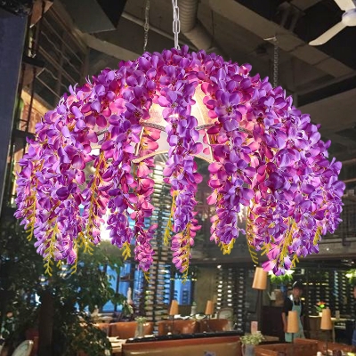 1 Light Metal Down Lighting Industrial Purple Floral Restaurant LED Hanging Pendant