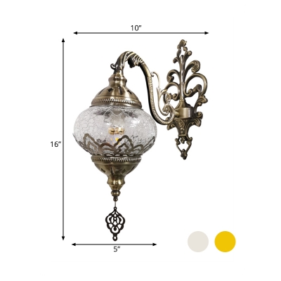 1 Light Sconce Lighting Art Deco Lantern White/Yellow Cracked Glass Wall Mount Lamp Fixture, 5