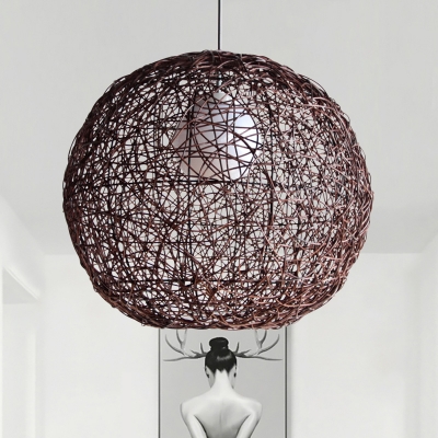 Asian 1 Head Pendant Light Coffee Global Ceiling Suspension Lamp with Rattan Shade