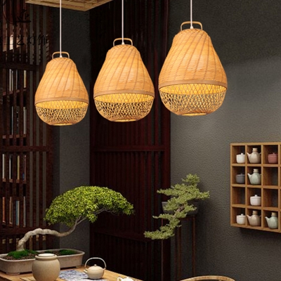 Bamboo Pear Hanging Light Japanese 1 Head Beige Ceiling Suspension Lamp for Tearoom