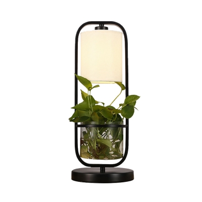 Black Barrel Night Table Lamp Industrial Metal LED Living Room Plant Nightstand Light