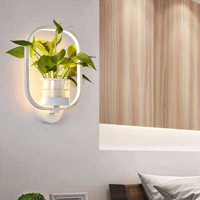 Black/White 1 Light Wall Lighting Industrial Metal Round/Oval LED Wall Sconce in Warm/White/3 Color Light without Plant