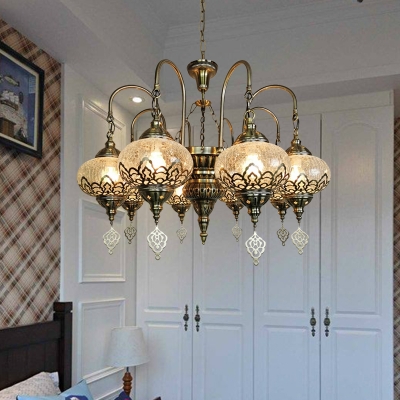 Clear Crackle Glass Radial Chandelier Vintage 8 Bulbs Restaurant Ceiling Pendant Lamp in Bronze