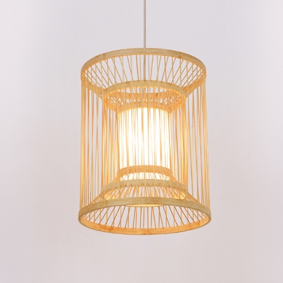 Cylindrical Ceiling Lamp Asian Bamboo 1 Head 12
