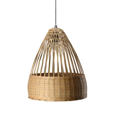 Flared Bamboo Hanging Lamp Asian 1 Head Flaxen Ceiling Pendant Light for Restaurant