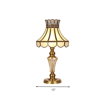 Gold 1 Light Table Lamp Colonial Beveled Crystal Cone/Bell/Dome Nightstand Light with Frosted Glass Shade
