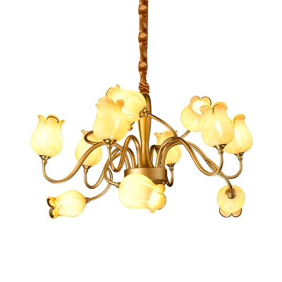 Gold 12 Heads Chandelier Lighting Traditionalism Frosted Glass Sputnik Pendant Ceiling Light for Living Room