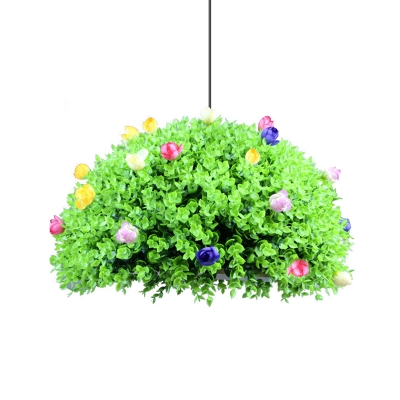 Green 1 Head Pendant Lamp Industrial Metal Flower and Grass LED Hanging Ceiling Light