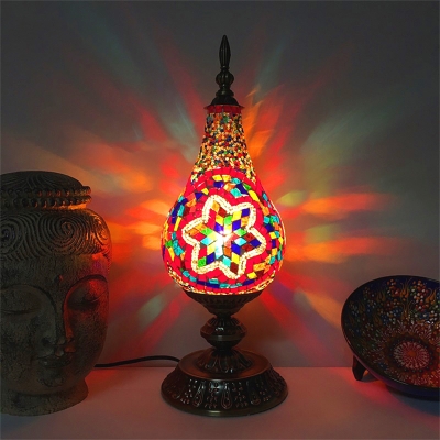 LED Night Table Light Traditional Ice Cream Shaped Stained Glass Nightstand Lamp in White/Red/Yellow