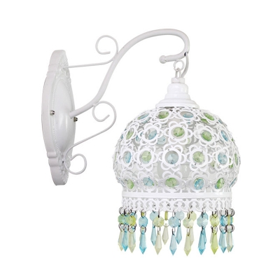 Metal Dome Sconce Decorative 1 Bulb Wall Mounted Light Fixture in Blue/Green/Orange with Acrylic Teardrop