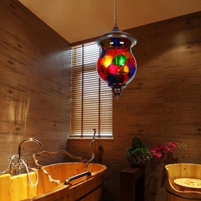 Red Glass Jar Hanging Chandelier Traditionalism 3 Heads Living Room Suspended Lighting Fixture