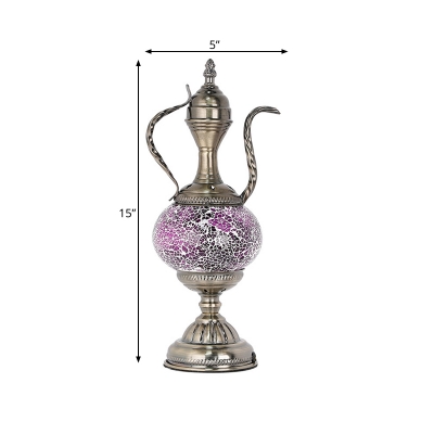 Teapot Shaped Bedroom Night Table Lamp Vintage Stained Glass 1 Bulb Pink/Purple/Blue and Purple Nightstand Light