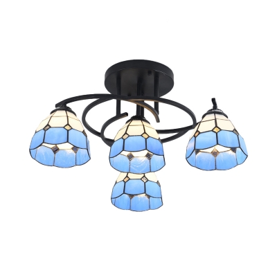 Tiffany Jeweled Semi Flush Light 4 Lights Cut Glass Close to Ceiling Lamp in Blue/White/Beige for Bedroom