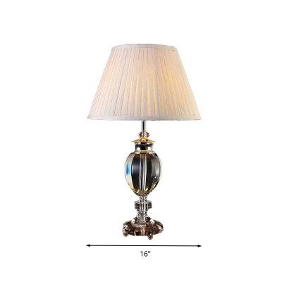 Traditionalist Conical Nightstand Light Single Bulb Fabric Table Lamp in Beige for Living Room
