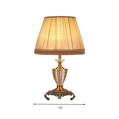 Urn Shape Crystal Nightstand Lamp Retro Single Bulb Bedroom Table Light in Beige