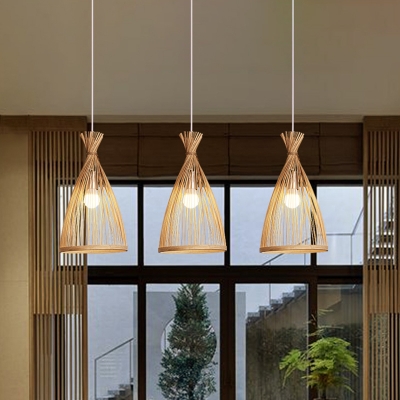 Wide Flare Bamboo Ceiling Light Japanese 1 Bulb Wood Suspended Lighting Fixture for Teahouse