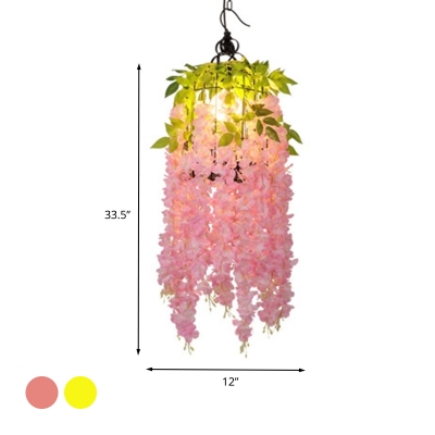 1 Head Ceiling Hang Fixture with Blossom Metal Industrial Restaurant LED Hanging Lamp Kit in Pink/Yellow